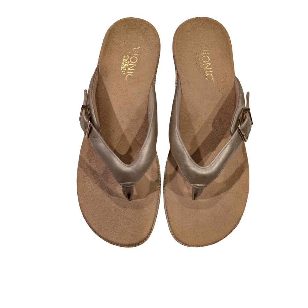 Vionic Polina Orthaheel Champagne Gold Metallic Wedge Sandals Womens 8 38
